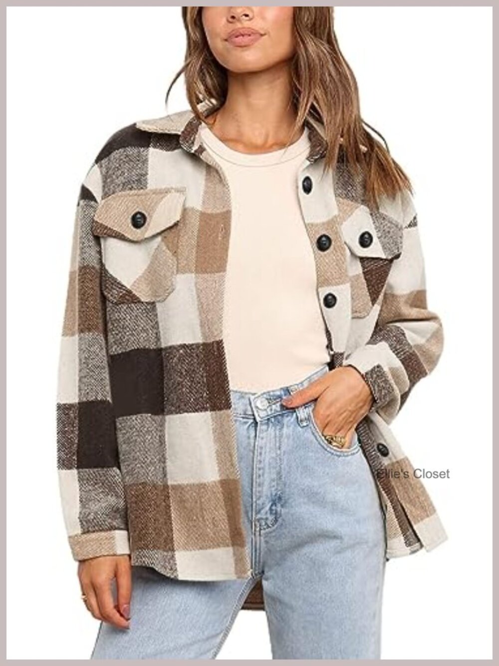 Women's Plaid Flannel Shacket Button Up Shirt with Pockets